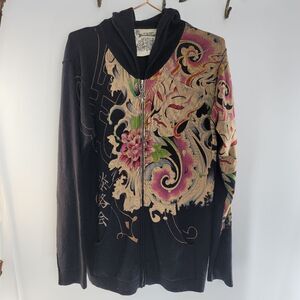 Ethnic revolution embellished black cashmere hoodie